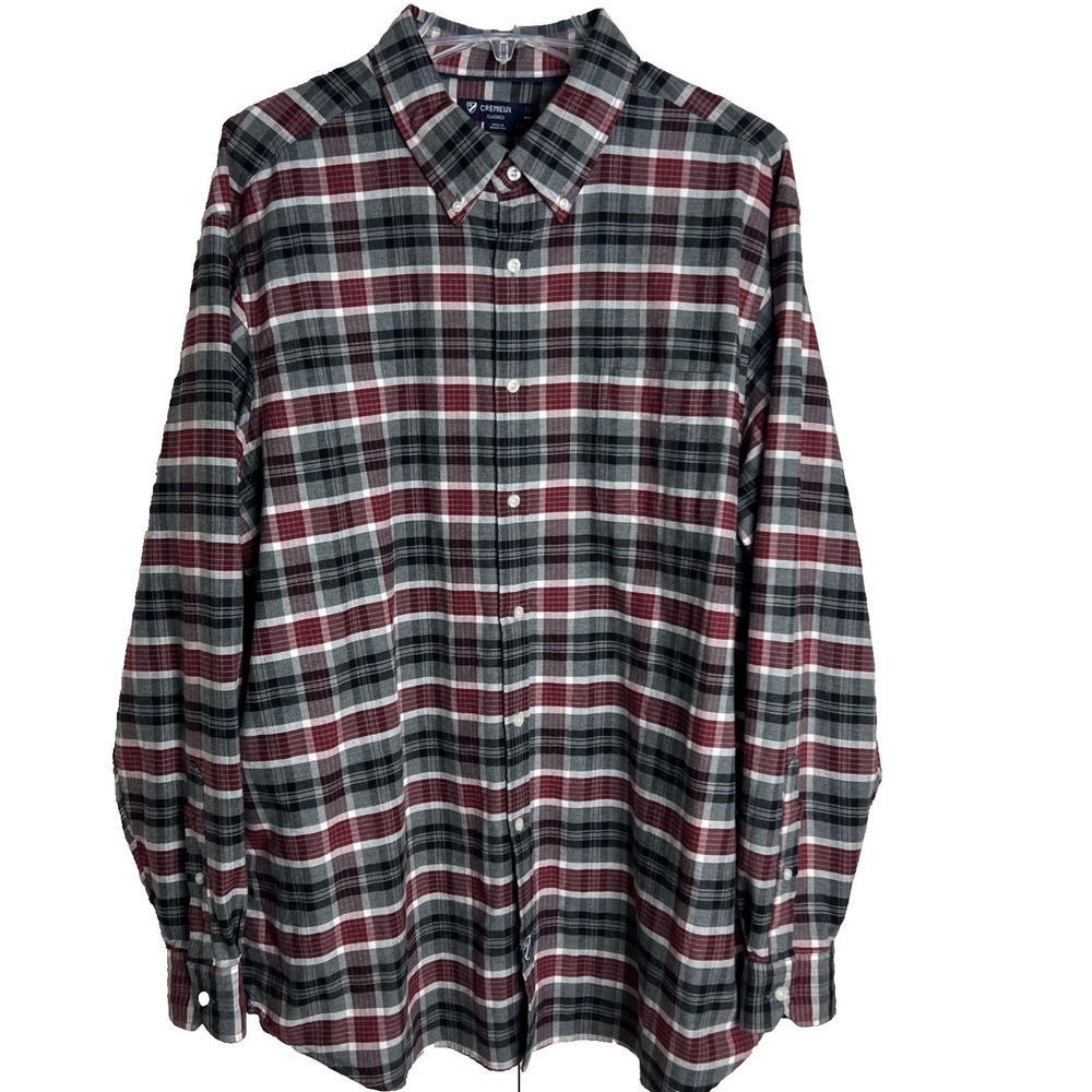 Cremieux Button Down Shirt Men XL Red Gray Plaid Classics Long Sleeve Cotton A01